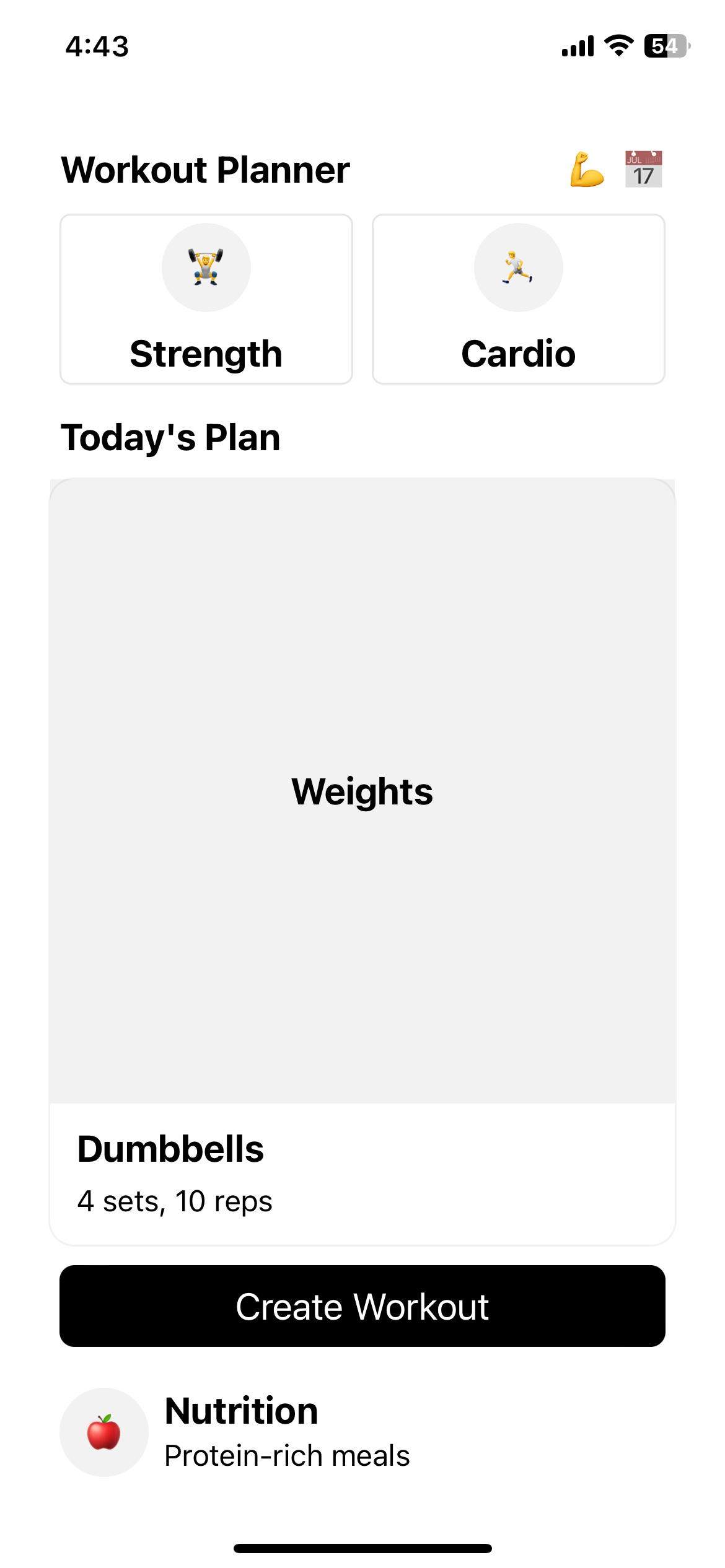 Workout Planner Screen